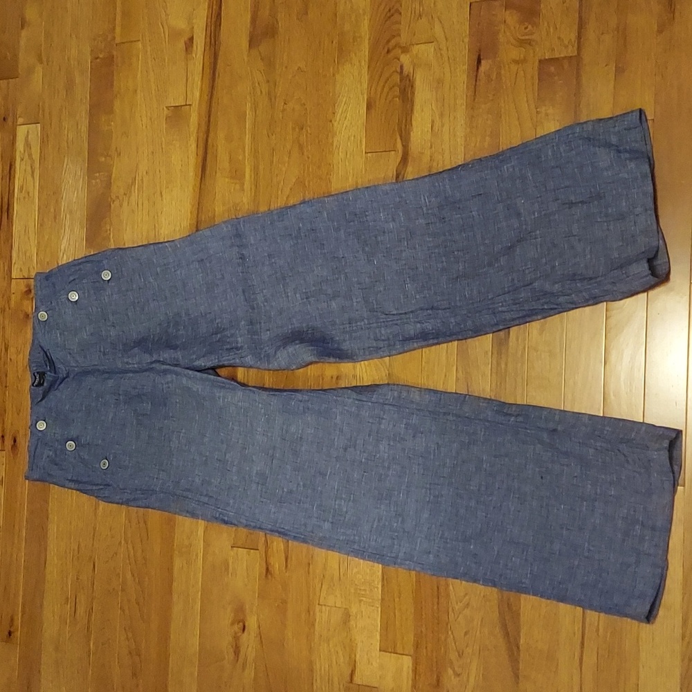 Jones New York, Linen, High Waist, Flowy, Wide Leg Palazzo Pants. Blue. Medium